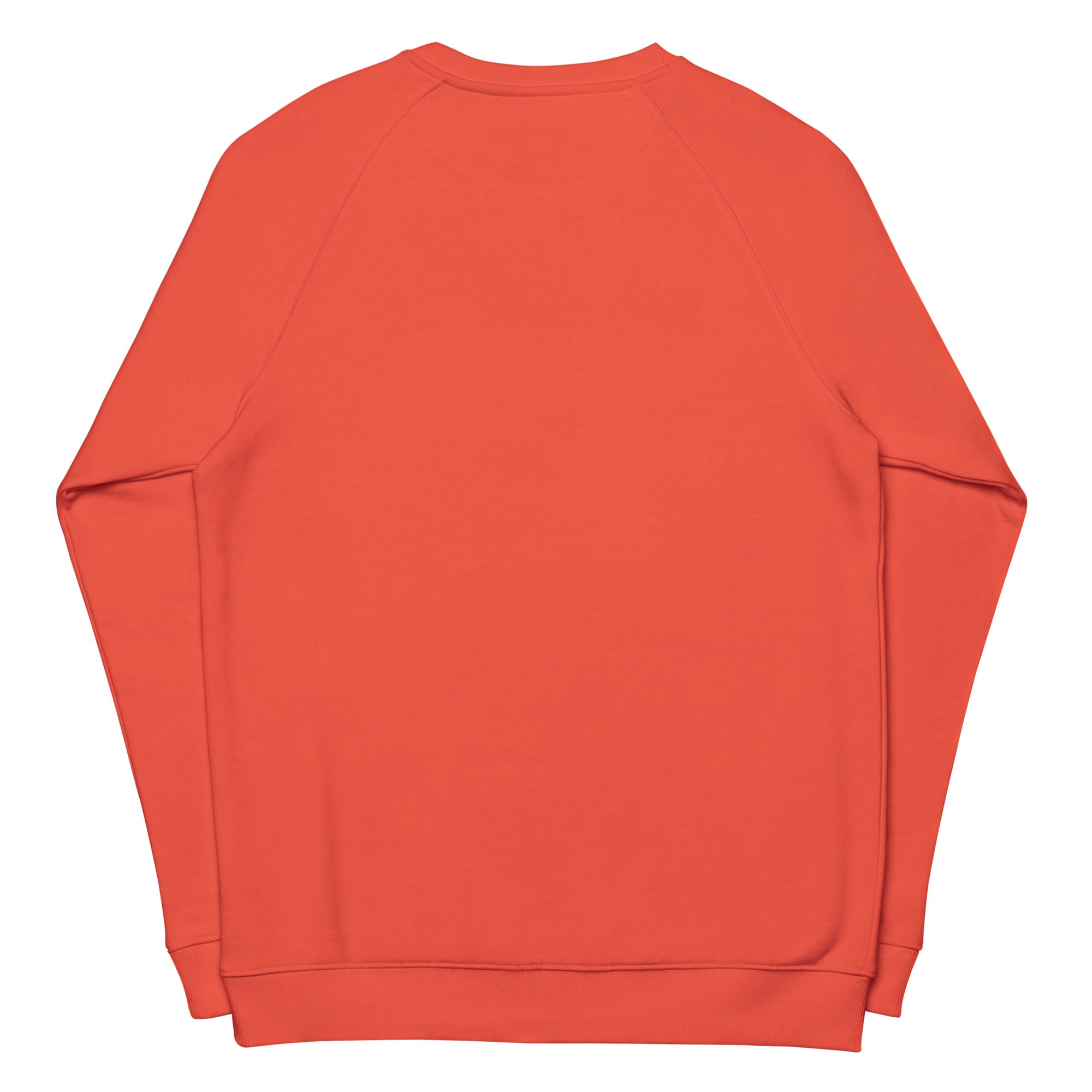 Back view of an orange sweatshirt on a white background
